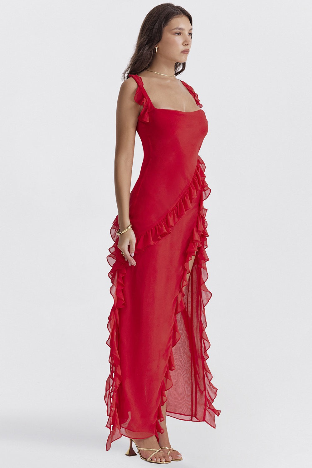 Square Neck Ruffle Slit Party Dress Secondary image