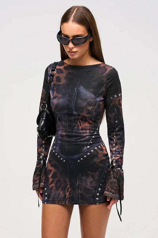 Leopard Gradient Gothic Mini Dress