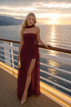 Off Shoulder Strapless Sleeveless Bodycon Midi Prom Dress