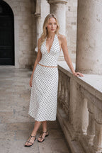 Sexy Polka Dot Halter Tie Top Low Rise Skirt Set