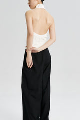 Backless Halter Cable Knit Top
