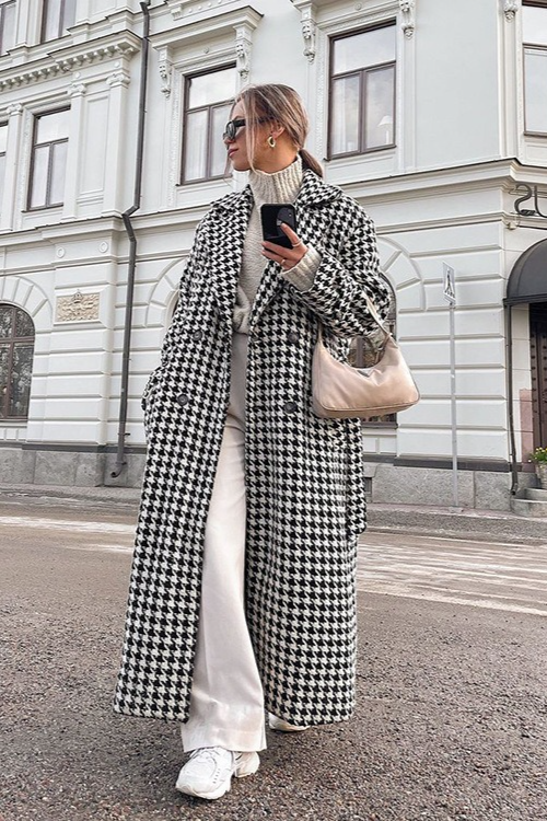 Houndstooth Long Chic Mature Overcoat Main image