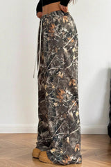 Camouflage Print Stretch Slim Wide Leg Casual Pants