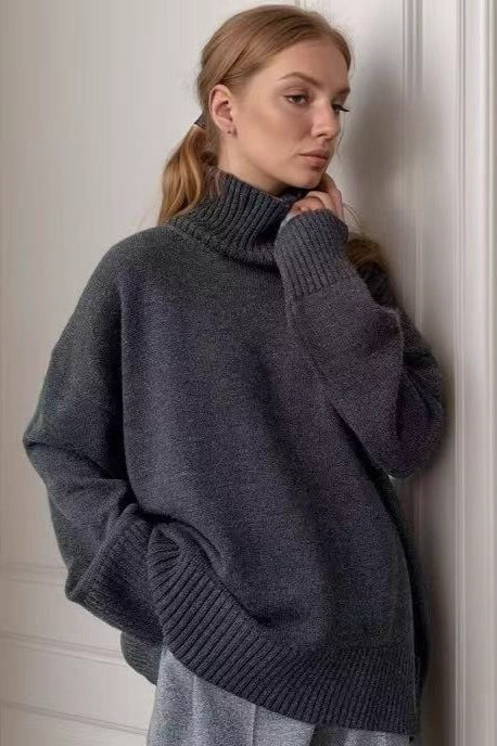 Solid High Neck Knit Sweater Secondary image