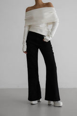 Off Shoulder Ribbed Sweater