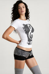 Retro Skull Print Crop T-shirts