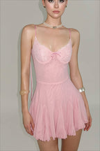 Tie Strap V Neck Flared Mini Dress
