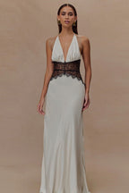 V Neck Backless Lace Dress