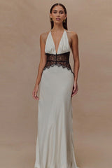 Sexy V Neck Backless Lace Dress