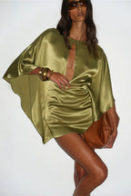 Satin Cutout Batwing Sleeve Bodycon Mini Dress