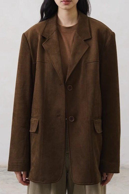 Brown Faux Suede Blazer Coat Secondary image
