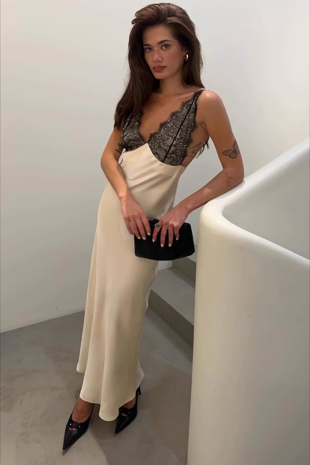 Satin Lace Trim Spaghetti Strap Reception Dress Secondary image