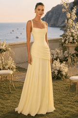 Solid Plunge Ruched Waist Backless Slip Dress