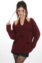 Bow Tie Halter U-Neck Knit Top