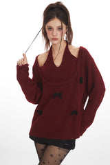 Bow Tie Halter U-Neck Knit Top