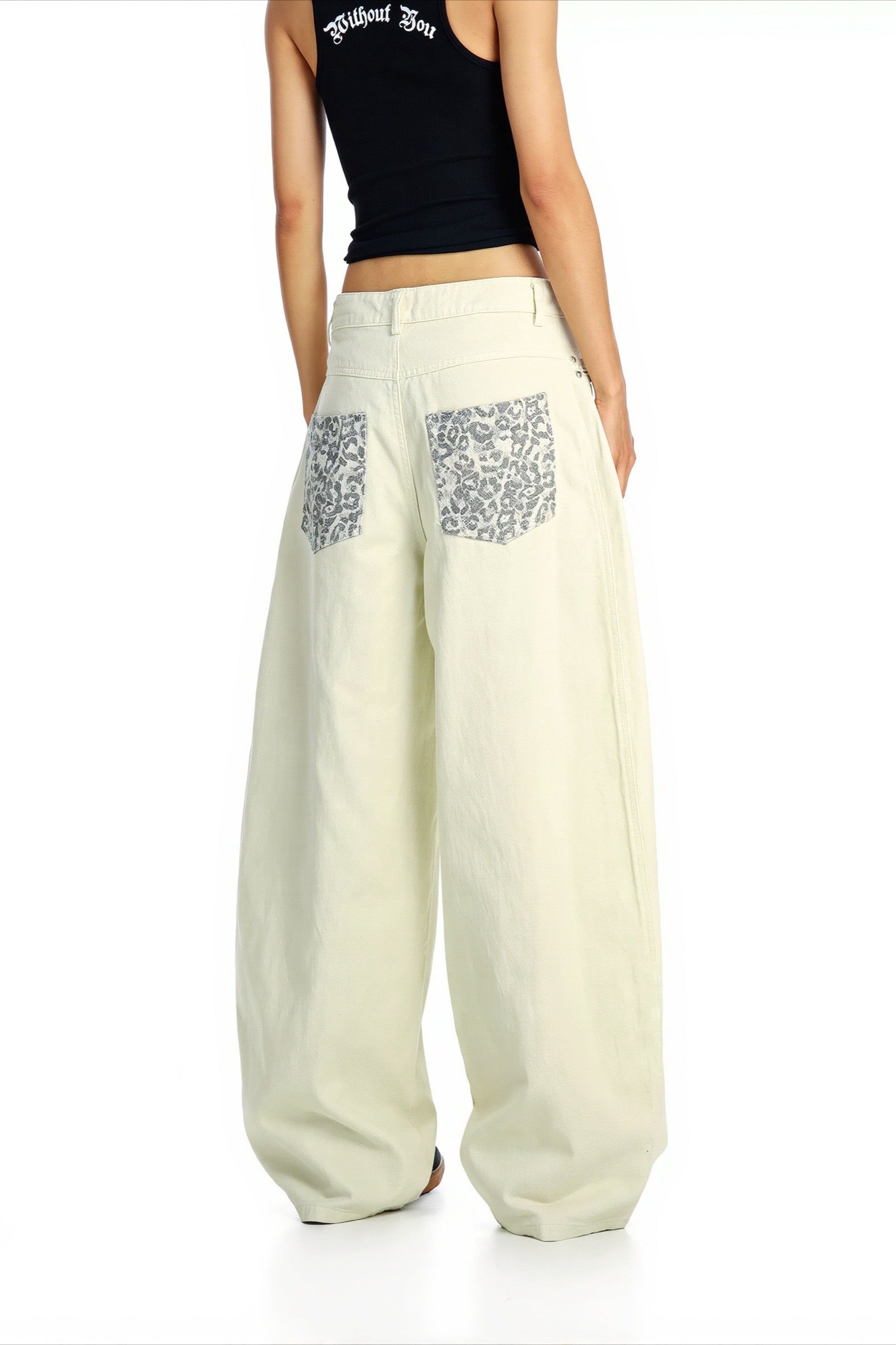 Leopard Panel Studded Barrel Leg Jeans Secondary image