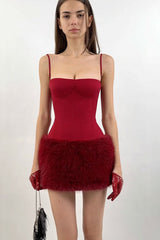 Fur Trim Strapless Bodycon Mini Birthday Dress