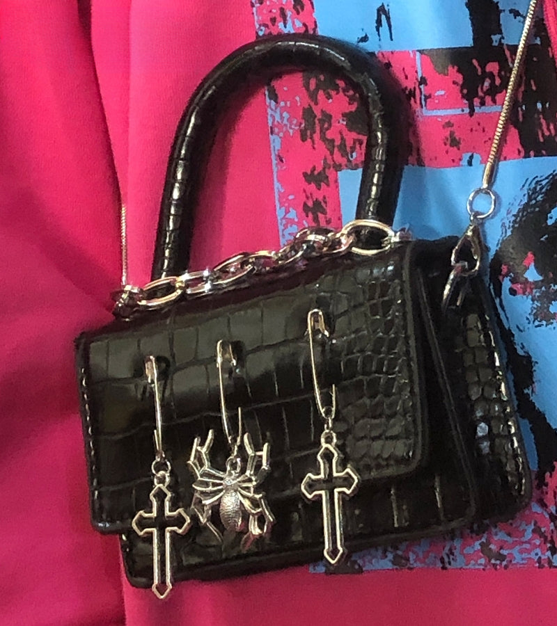 Y2K Gothic Metal Punk Pin Small Spider Rabbit Decorate Messenger Bag Main image