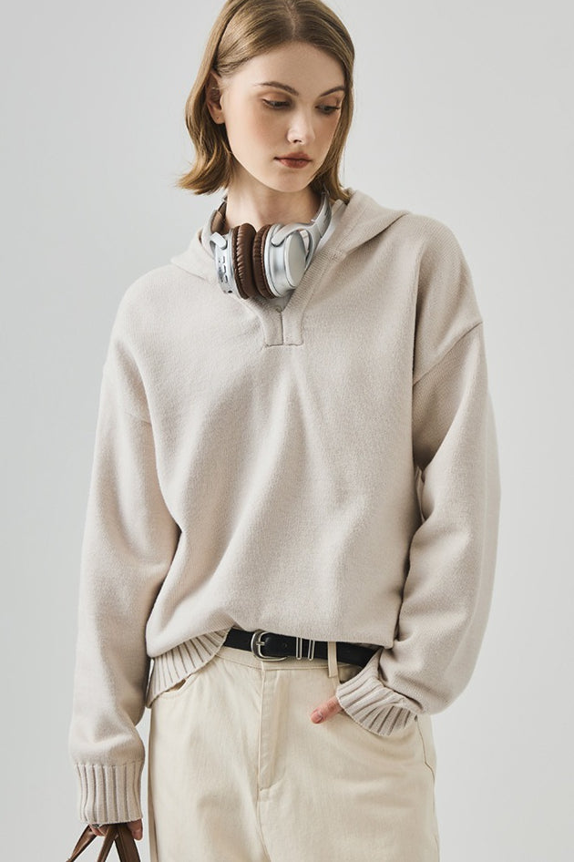 Slouchy V-Neck Hooded Sweater Main image