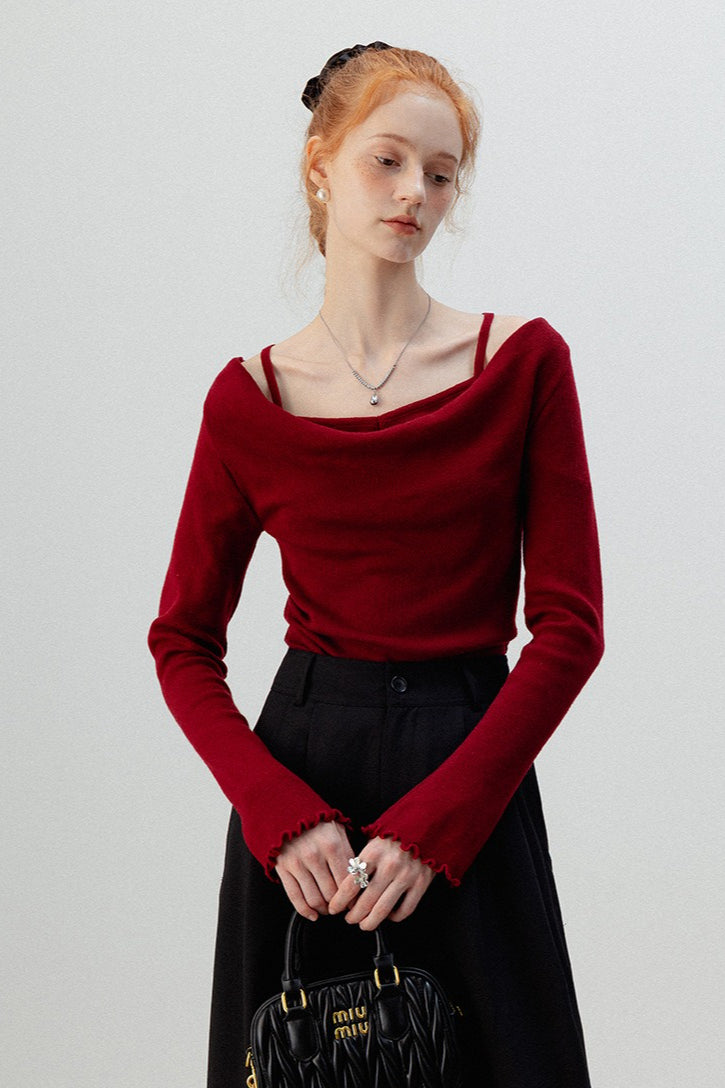 Layered Cowl Neck Knit Top Main image