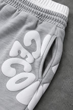 Letter Graphic Drawstring Wide Leg Sweatpants