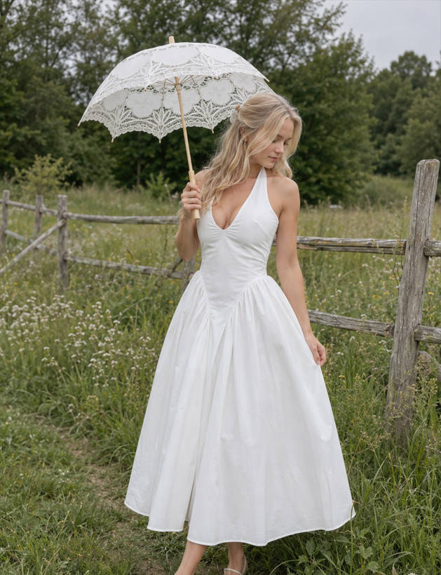 Deep V-Neck Backless Pure Desire White Slim Fit Maxi Dress