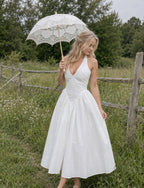 Deep V-Neck Backless Pure Desire White Slim Fit Maxi Dress