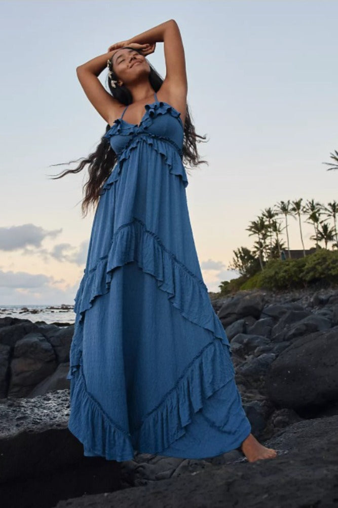 Solid Color V Neck Backless Strappy  Boho Dress Main image