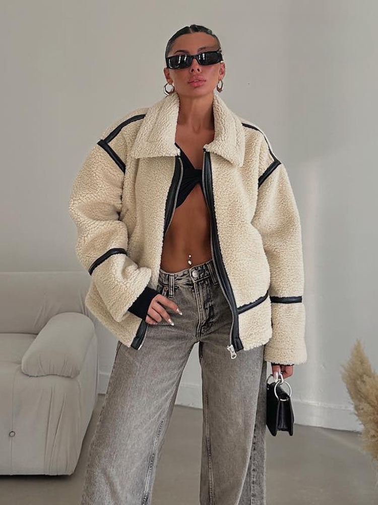 Streetwear White Turn Down Long Pocket Winter Chic Thick Coat Secondary image