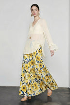 Silky Oil Print Color Block Vacation Skirt