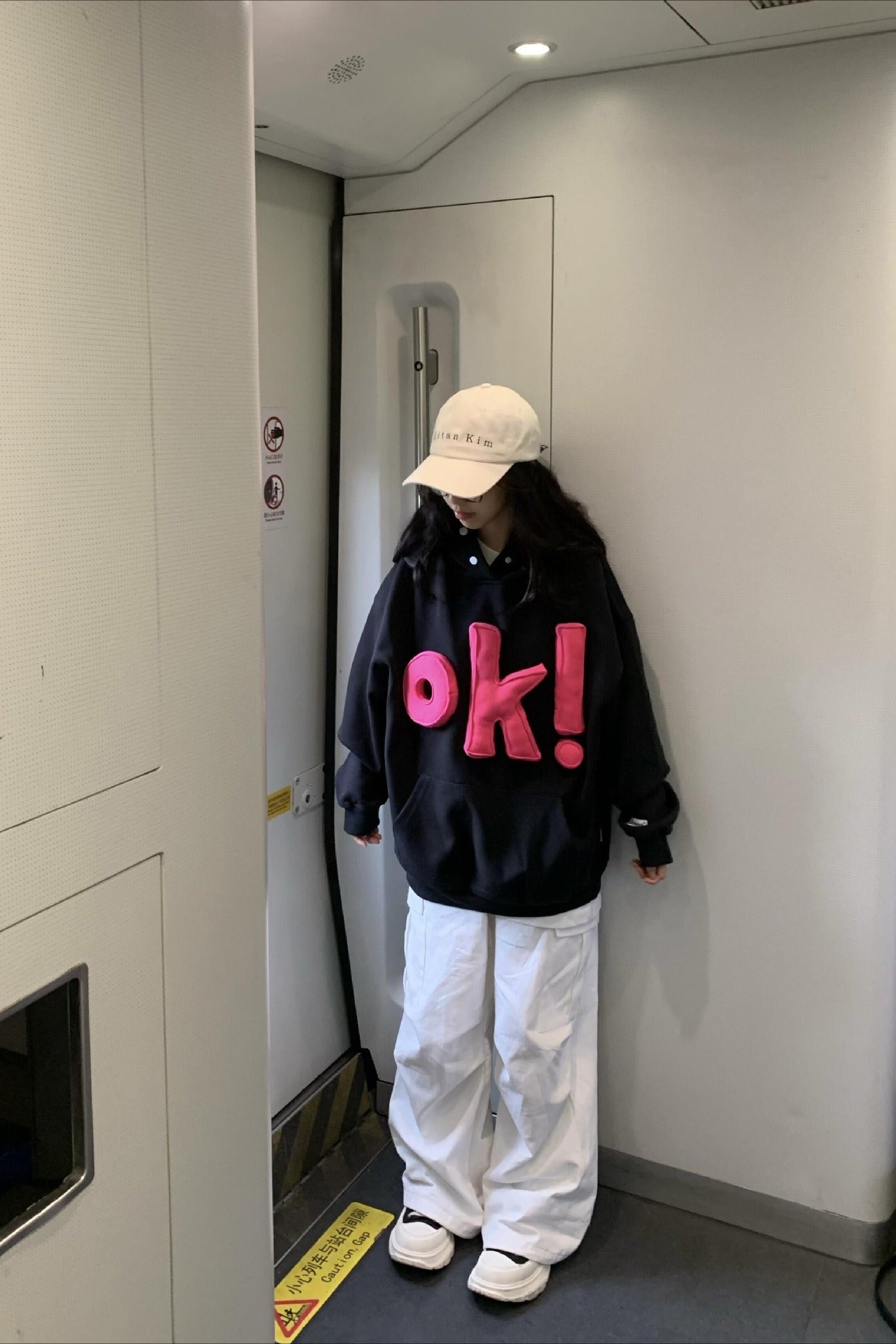 3D OK Letter Print Hoodie Secondary image