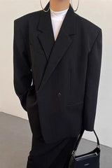 Wasteland Shoulder Pad Lapel Long Sleeve Drapey Blazer Split Midi Skirt Two Piece Set