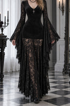 Lace Sleeve Velvet Effect Maxi Dress
