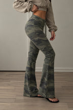 Camouflage Lace Up Flared Pants