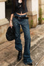 Whiskered Paint Splatter Washed Flare Jeans