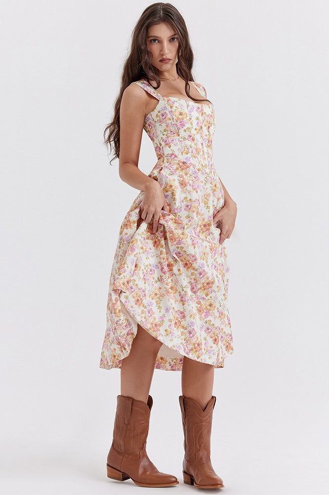 Floral Boned Spaghetti Strap Party Dress Secondary image