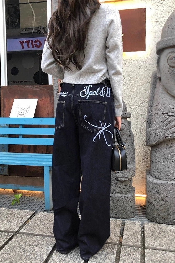 Letter Embroidery Straight Leg Jeans Main image