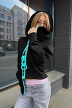 Contrast Oversized Zipper Zip Front Hoodie