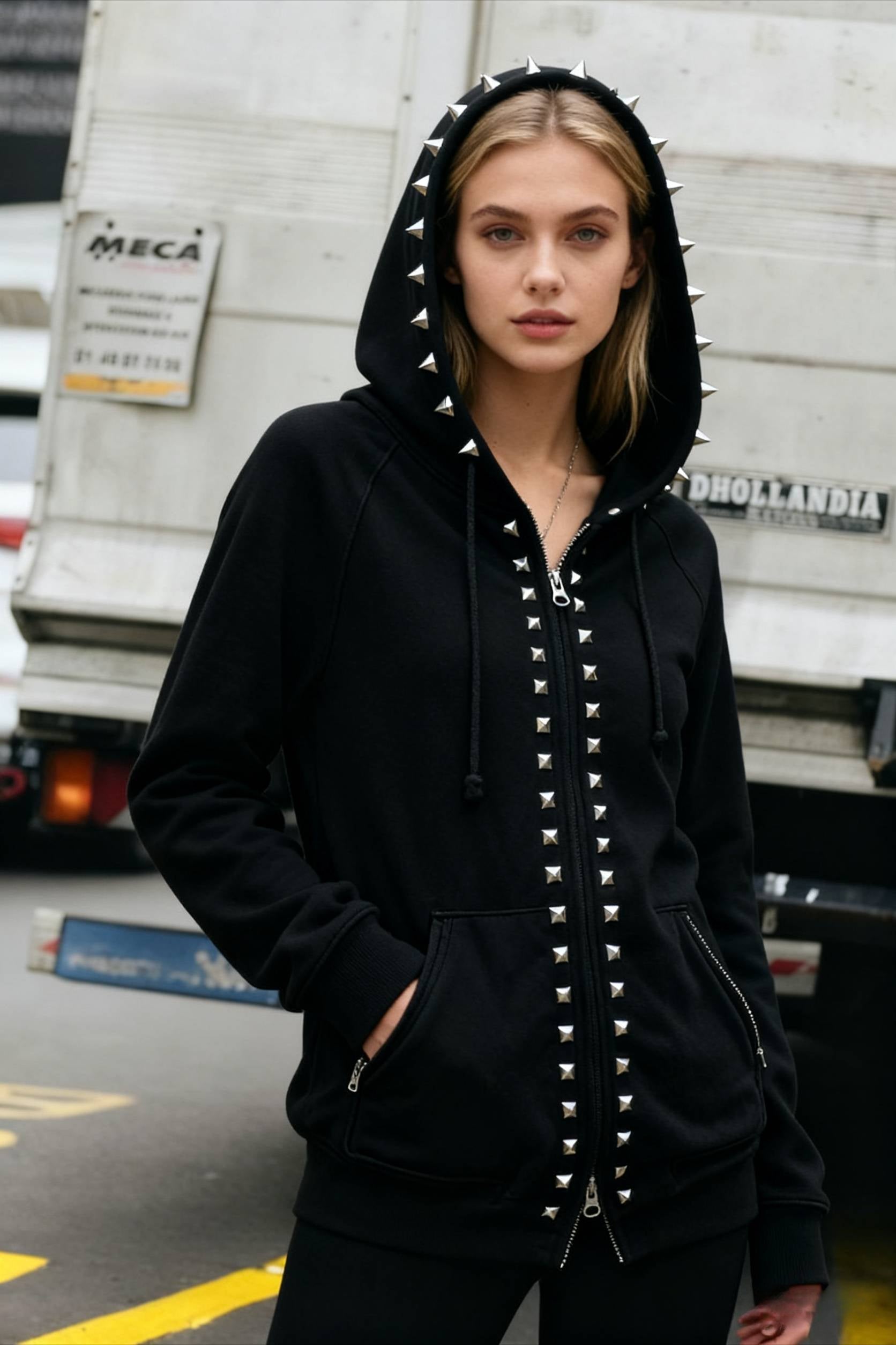 Studded Zipper Gothic Hoodie Main image