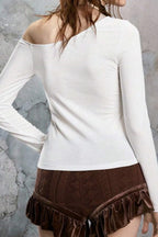 Vintage Collage Off Shoulder Long Sleeve T-Shirt