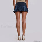 Belted Denim Puffball Skirt