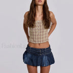 Belted Denim Puffball Skirt Blue / S