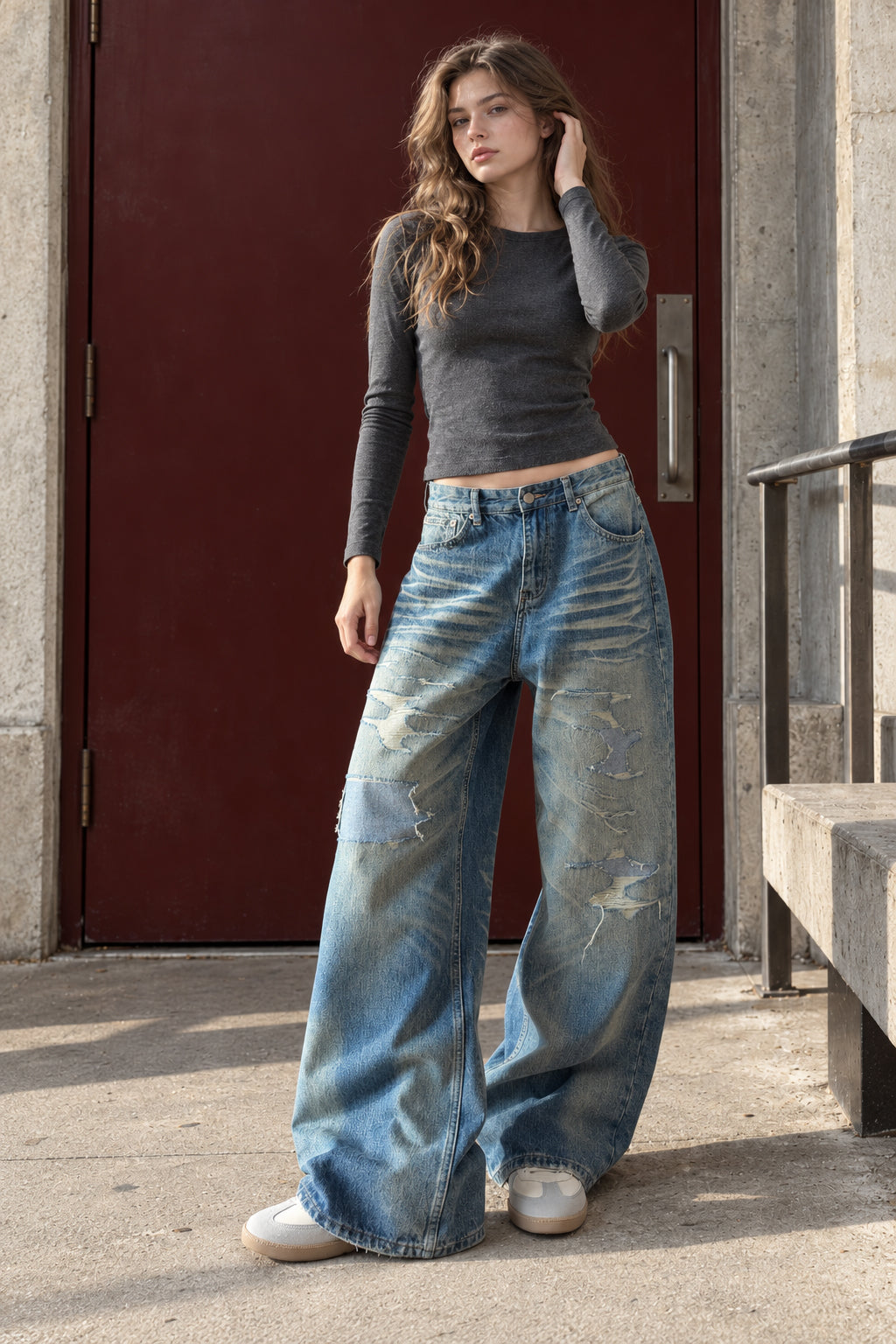 Vintage Washed Distressed Straight Leg Jeans Main image