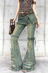 Y2K Vintage Bow Accent High Waist Slim Flare Jeans