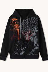 Fleece Lined Zip Loose Thickened Gothic Hoodie