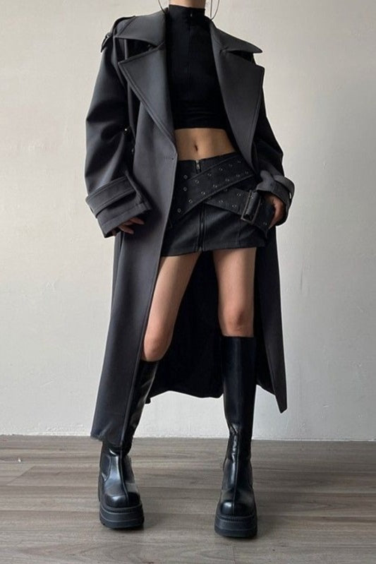 Oversized Lapel Midi Trench Overcoat