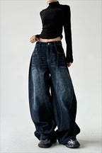 High Rise Embroidered Barrel Leg Jeans