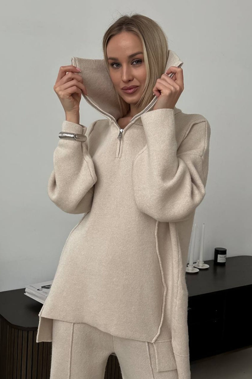 Turtleneck Half Zip Solid Casual Pants Two Piece Set Secondary image