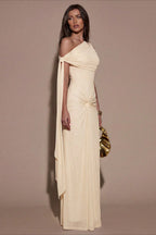 One-Shoulder Asymmetric Ruched Maxi Dress