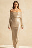 Sequin Long Sleeve Charming Off-Shoulder Maxi Dress